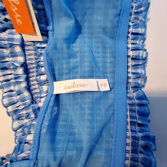 Colsie Blue Plaid Smocked Crop Top With Ruffle Trim Lightweight and breathable M - Picture 8 of 11